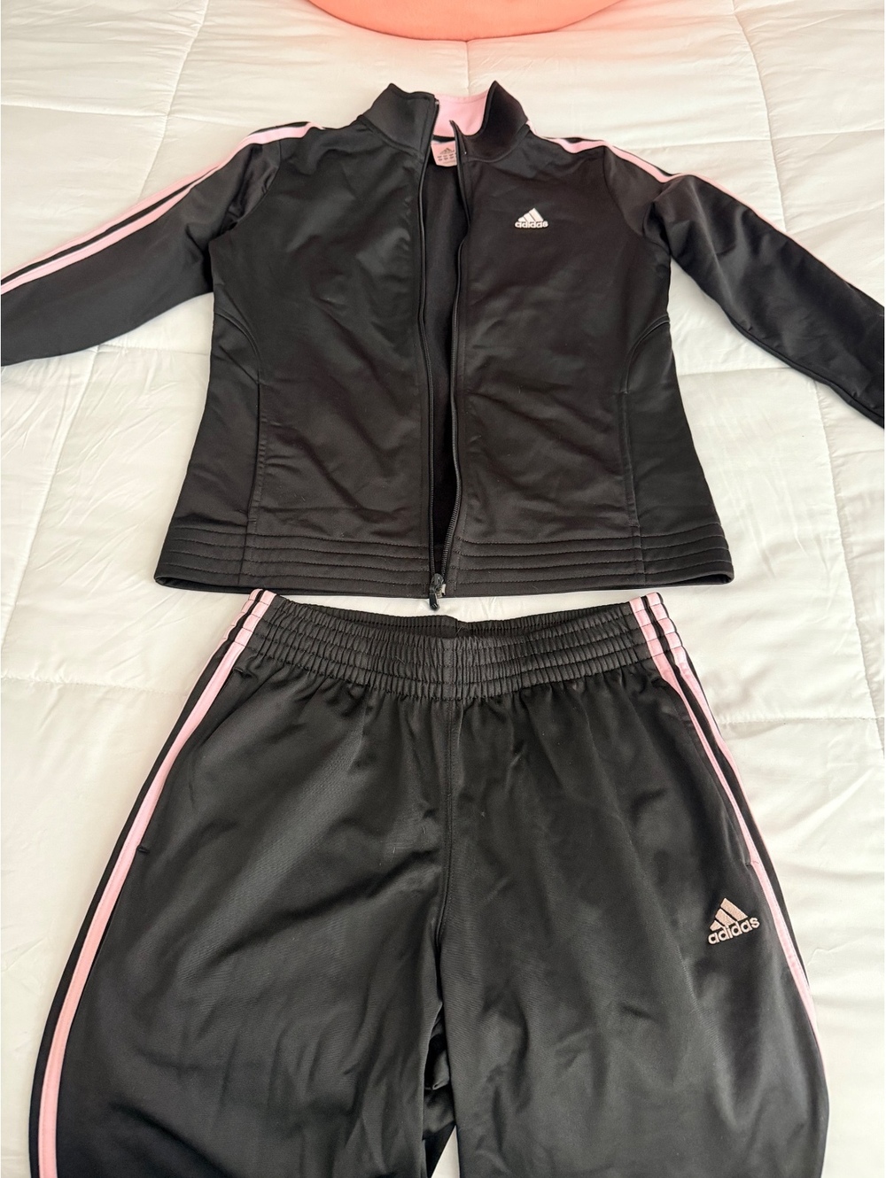 Adidas Women's Black and Pink Track Suit Set Size Medium